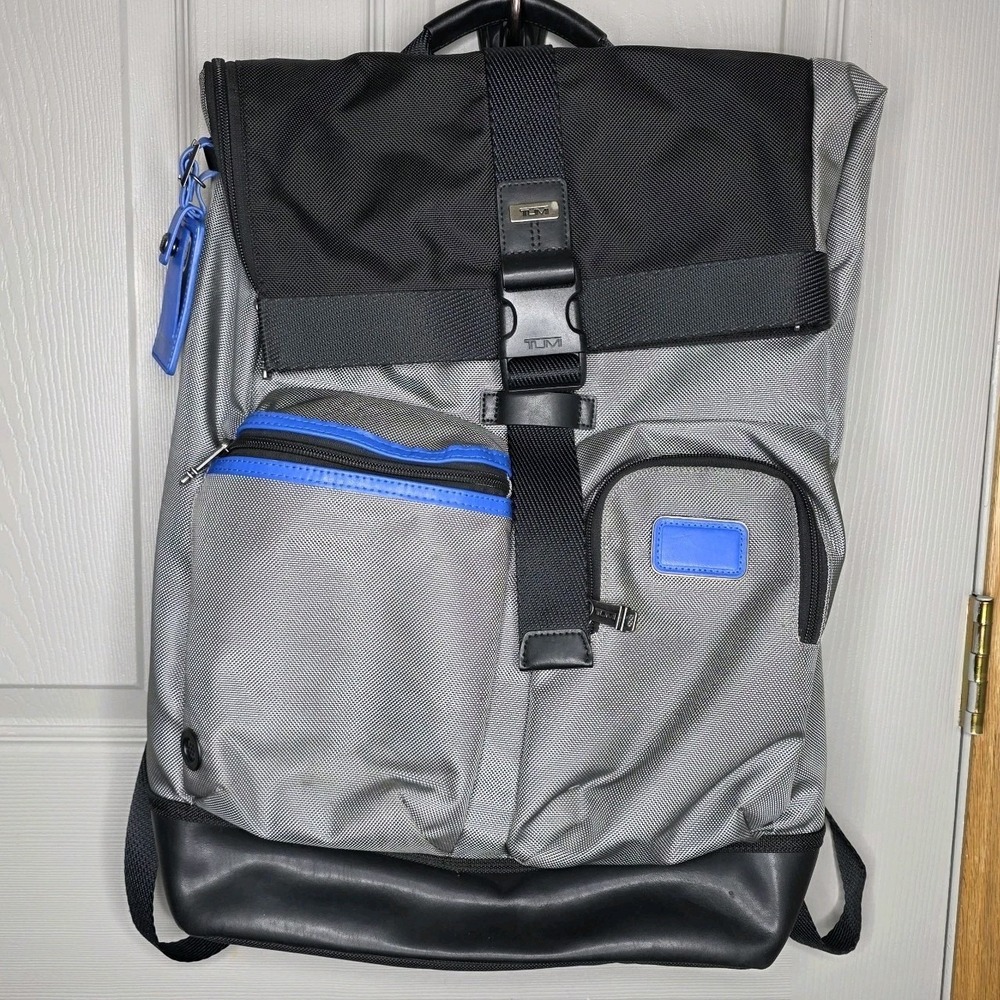 Tumi Cypress Roll Top 19.0" Ballistic Nylon Laptop Backpack Travel Gray Blue